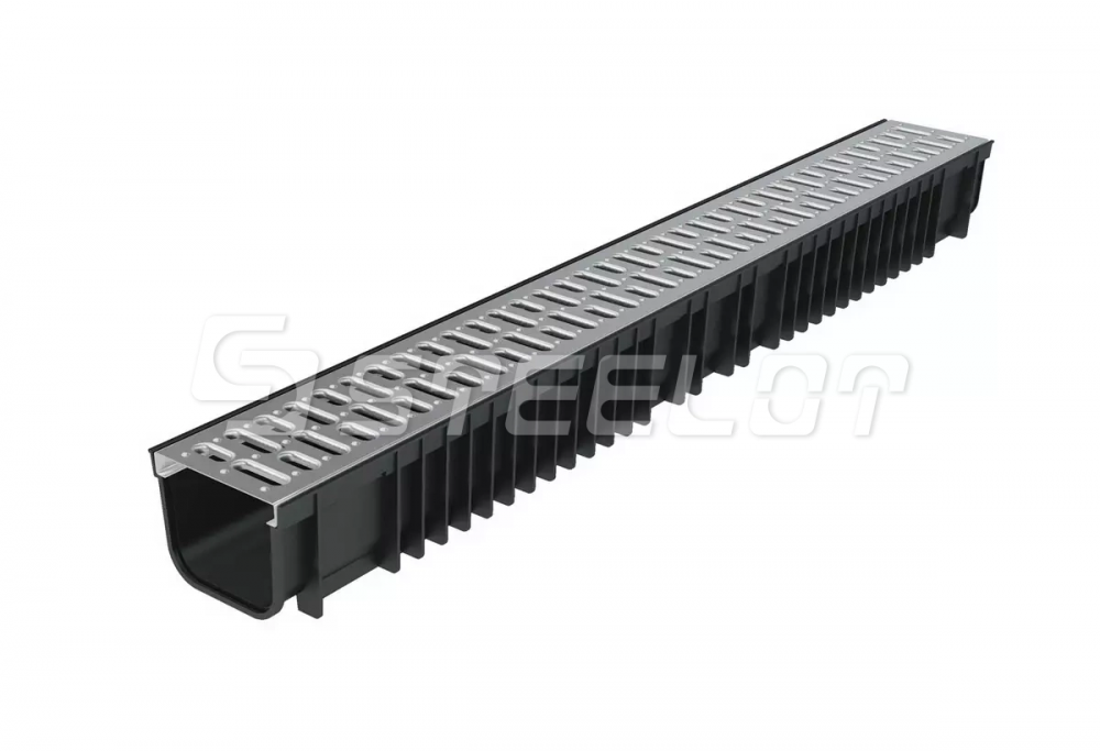 Лоток пластиковый SteePlain DN100 H100 с решеткой стальной